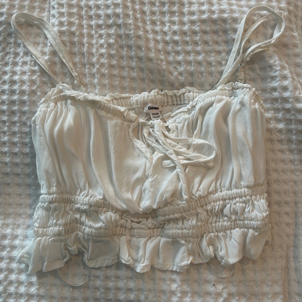Garage Tan Ruffled Tie Front Camisole